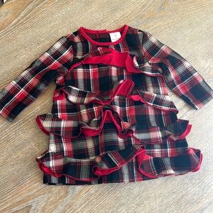 Hanna andersson red black white ruffle plaid dress sz 70 / 6-12 m long sleeve